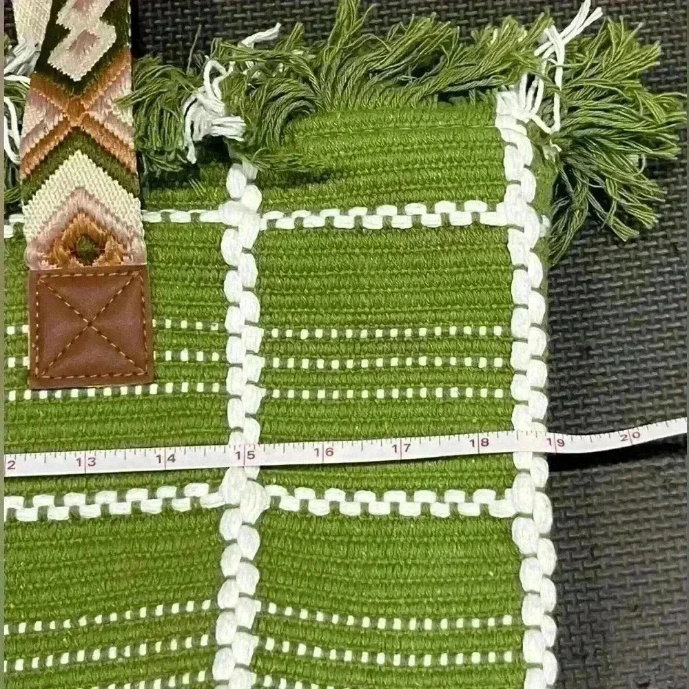 Women’s Large Shoulder Boho Style‎ Tote Bag, Green/White